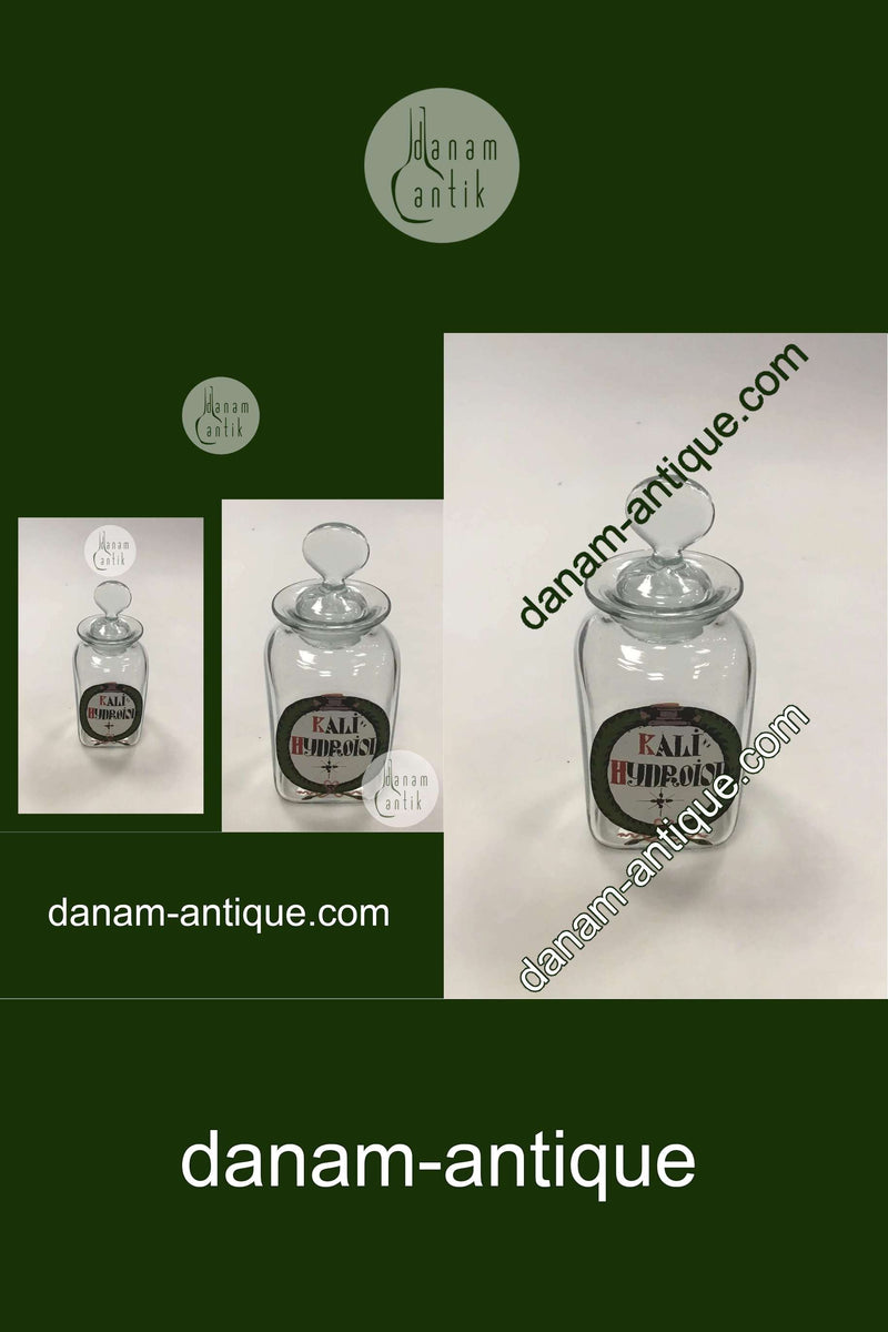 Holmegaard Apotekerflasken, krukke med tekst KALI HYDROIOD fra 1978