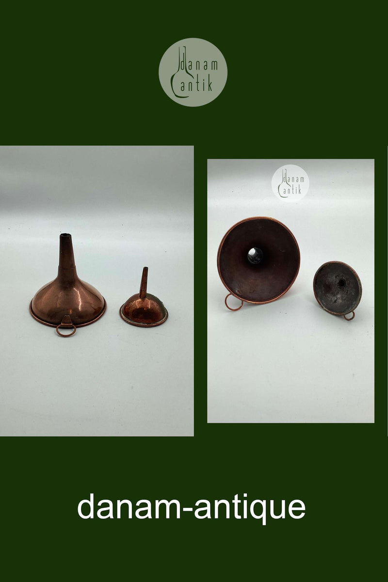 Par tragte i kobber. Fremstillet i Danmark omkring 1900.