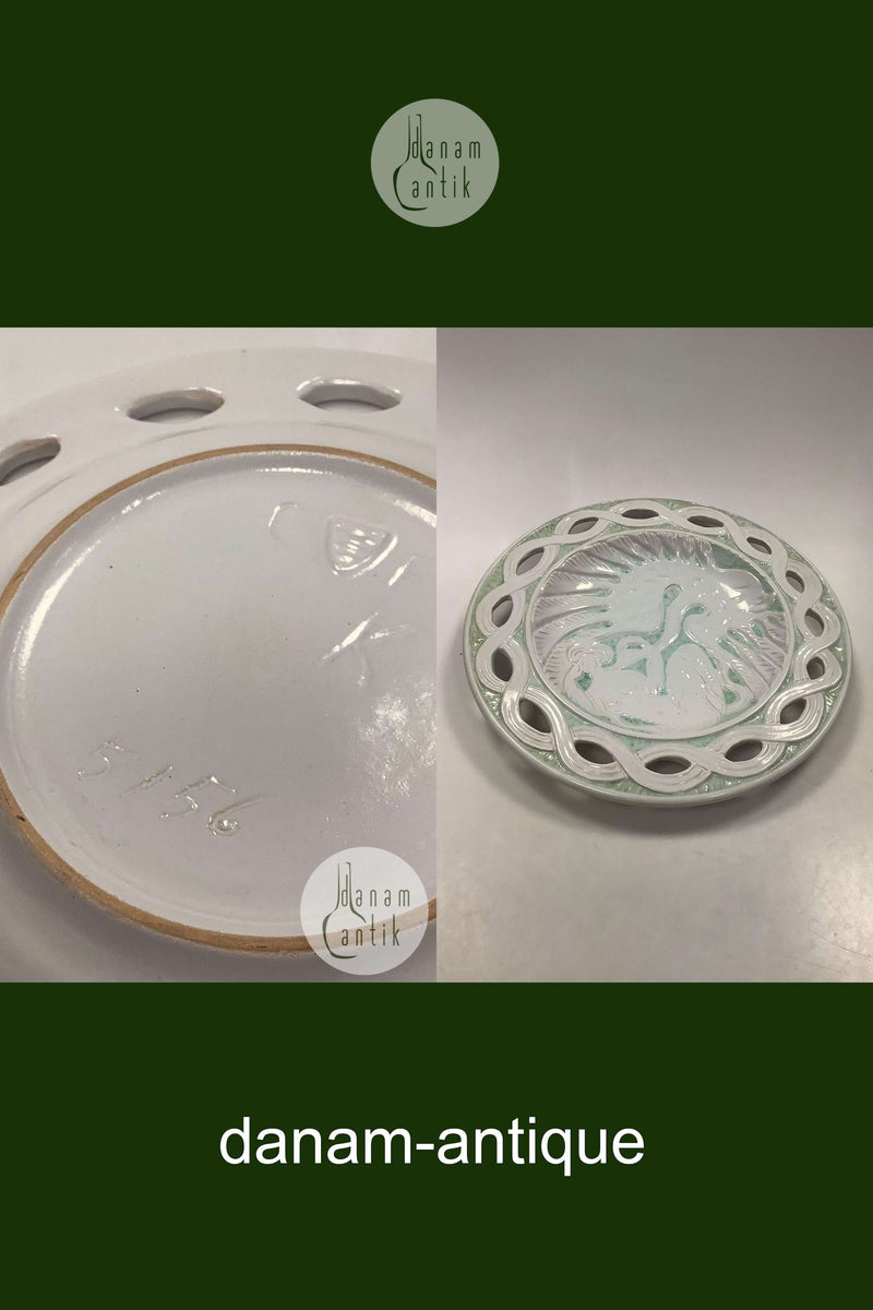 Michael Andersen og Søn Stort Glaseret Keramik Fad af Kvinde og Svane No 5156