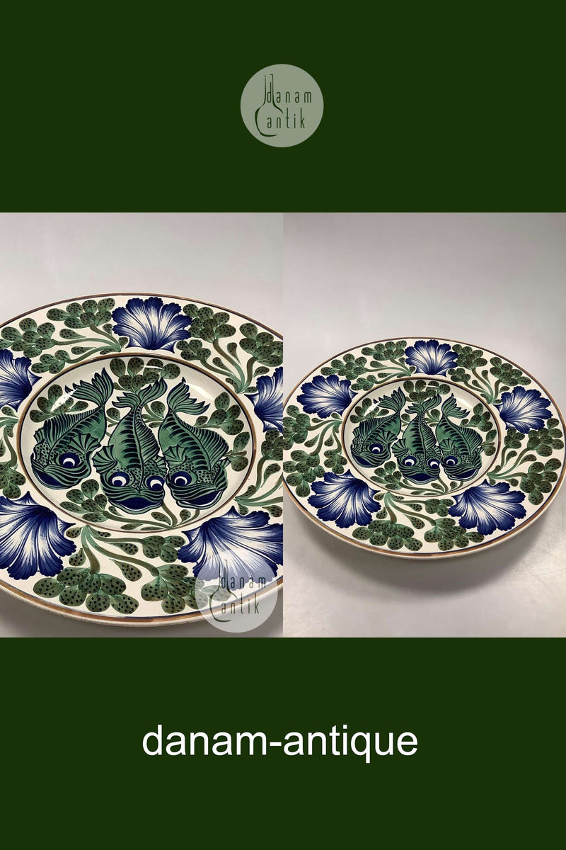 Aluminia Fajance Fad / Skål No 385/300 med Fiske motiv