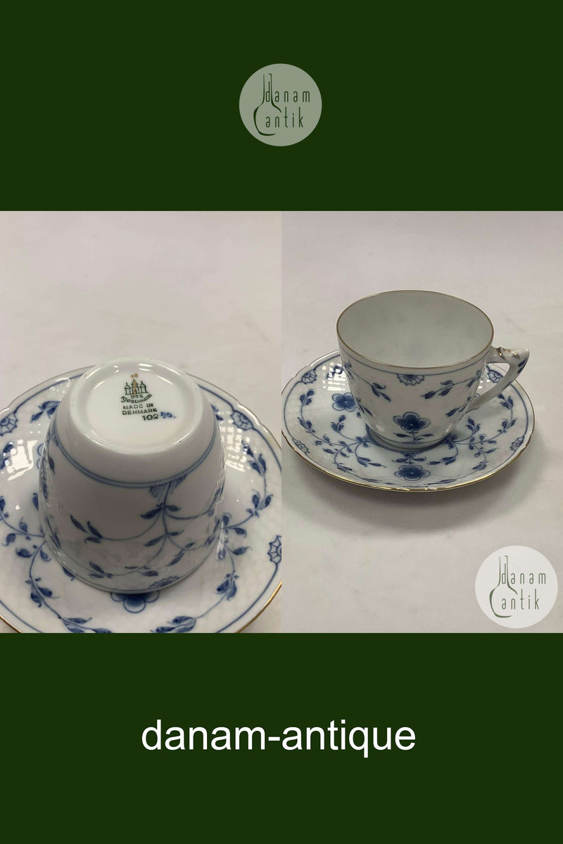 Bing 和 Grøndahl 蝴蝶与金色咖啡杯和碟子 No 102