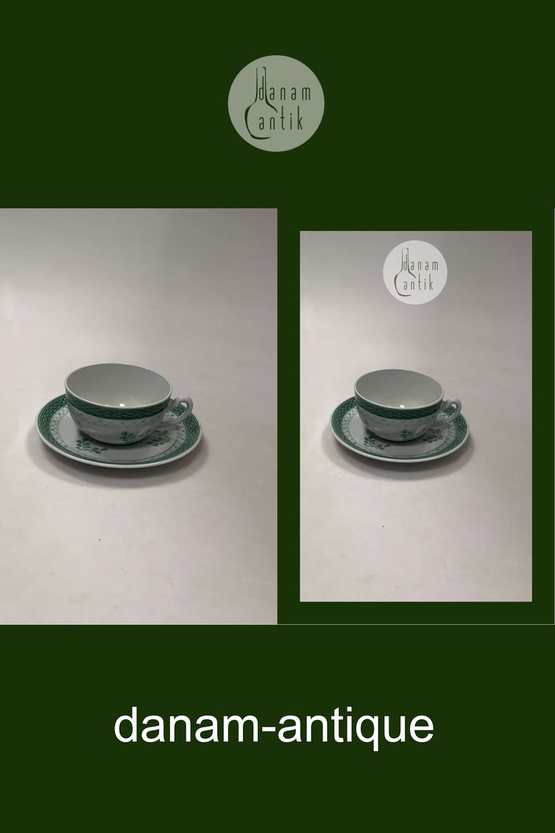 Royal Copenhagen Green Tranquebar Teacup with Saucer No 957