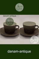 Bing und Grondahl Kronjyden Braun Umbra Azur Kaffeetasse mit achteckiger Untertasse