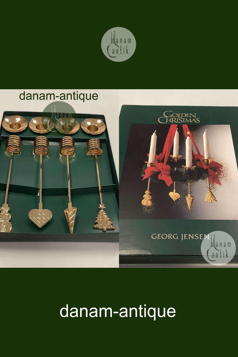 4 Georg Jensen Kerzenständer für Adventskranz aus vergoldetem Metall