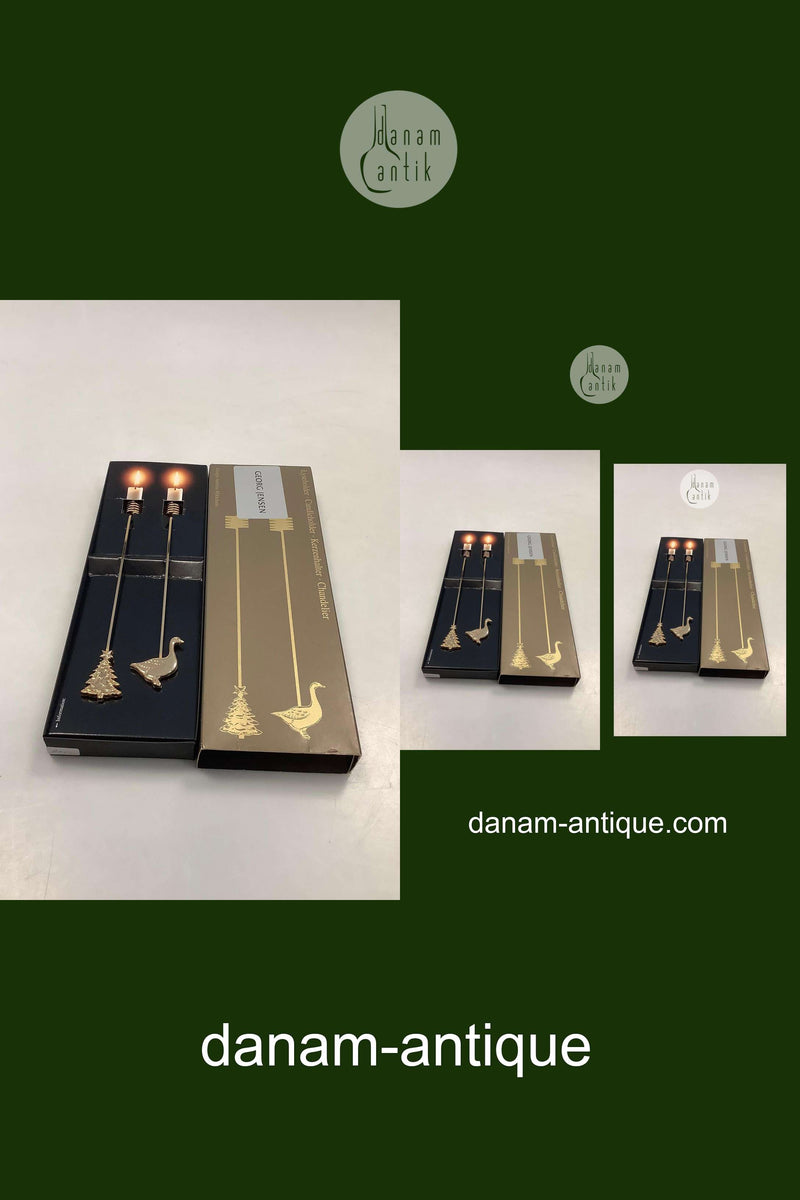 Georg Jensen Golden Christmas Lyseholder - Gås og Juletræ 1998