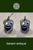 Sennepskrukke i Blåt glas med Sterling Sølv montering og Låg Svensk Mema