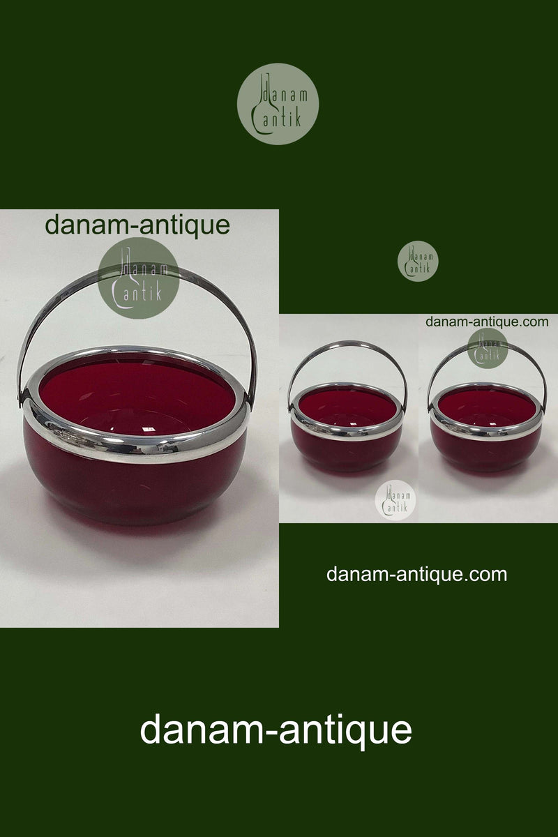 Dansk Glas Sukkerskål med sølvplet montering