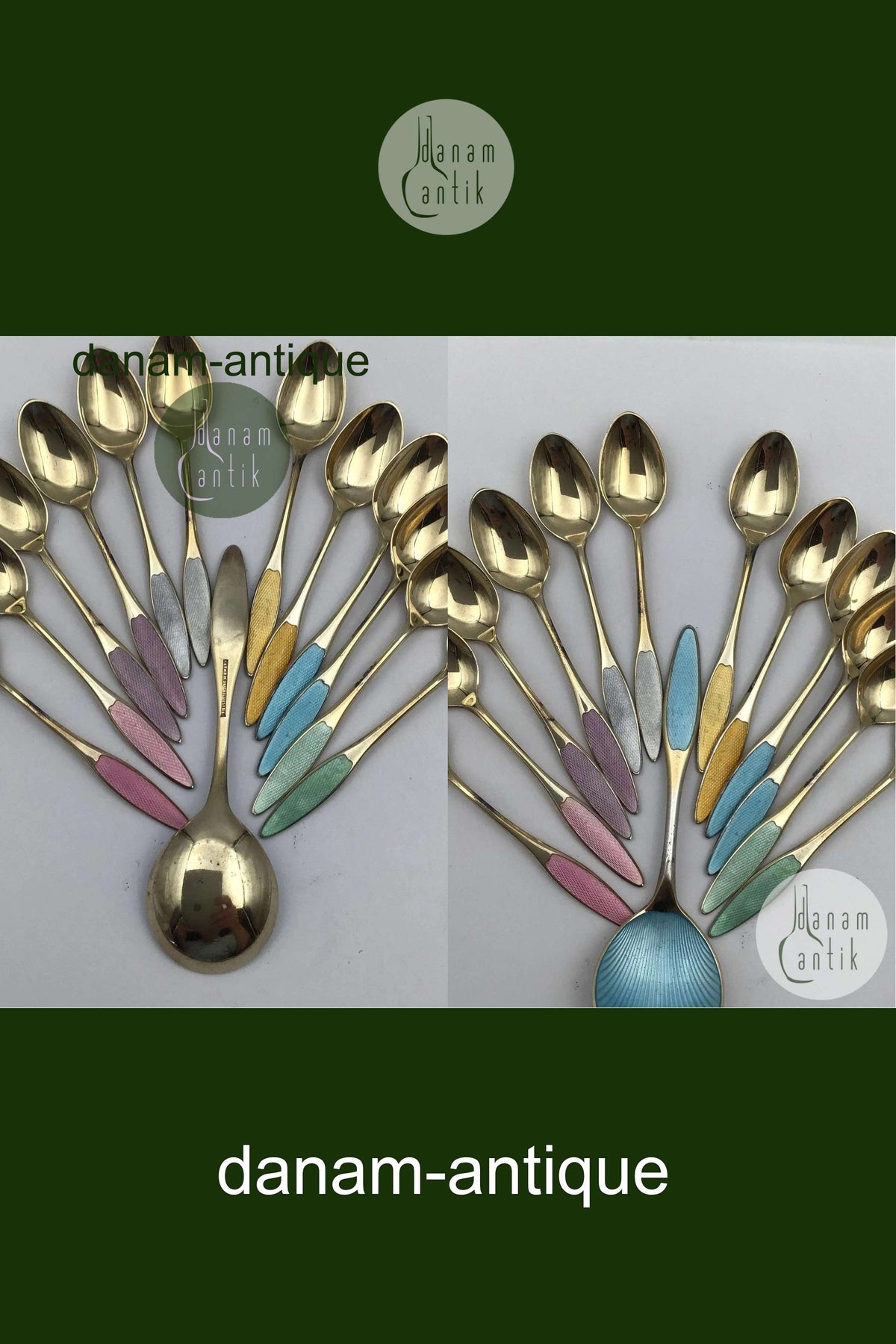 ヴィンテージ デンマーク製Frigast スターリングシルバー エナメルスプーン Frigast Sterling Silver/Enamel Spoons (12+1)
