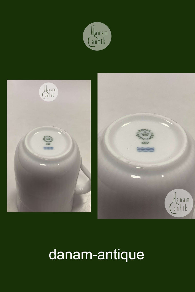 Royal Copenhagen Hvid Riflet kop med hank No 497