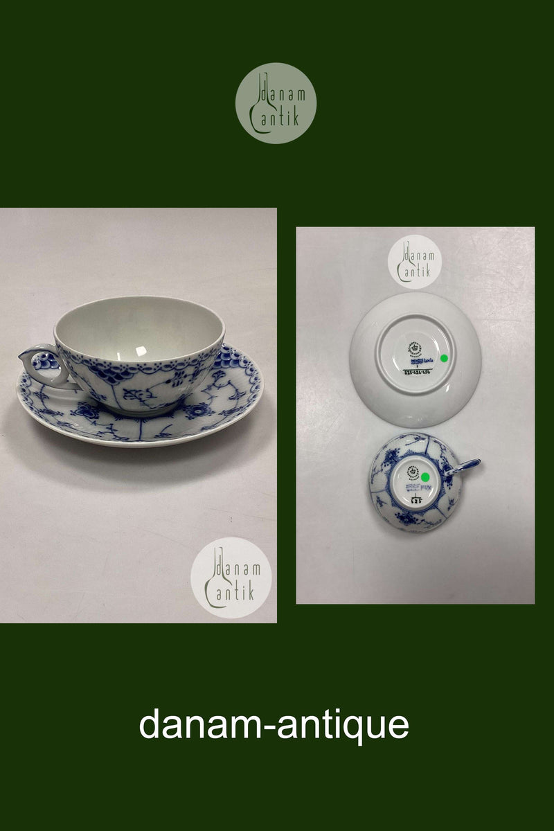 Royal Copenhagen Musselmalet Halvblonde Tekop og Underkop No. 525