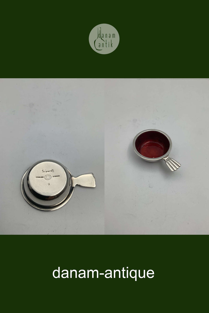Georg Jensen Sterling Silver Bernadotte Saltkar med rød emalje No 9