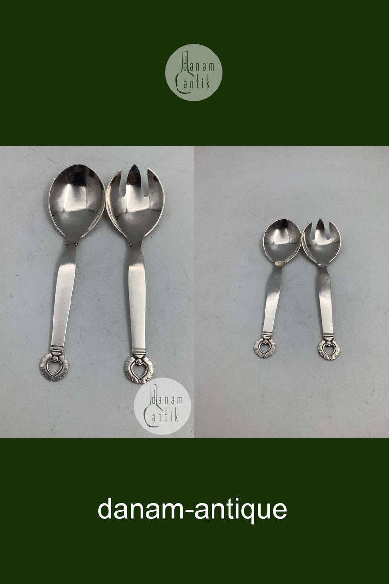 Georg Jensen Sterling Sølv Lille Salatsæt Ornamental