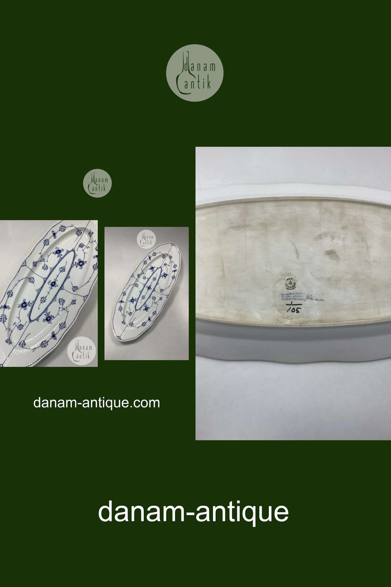 Royal Copenhagen Musselmalet Riflet Stort aflangt Fiskefad No. 105