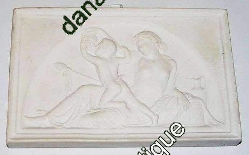 Royal Copenhagen Bisque Plate Bacchan female holds grapes up for a little faun No 85