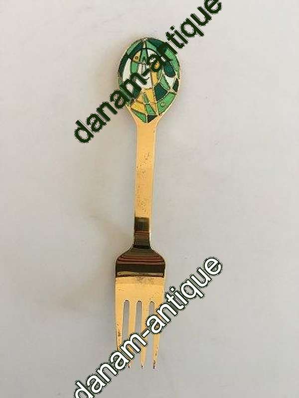 A. Michelsen 1980 Julegaffel Forgyldt Sterling Sølv med Emalje