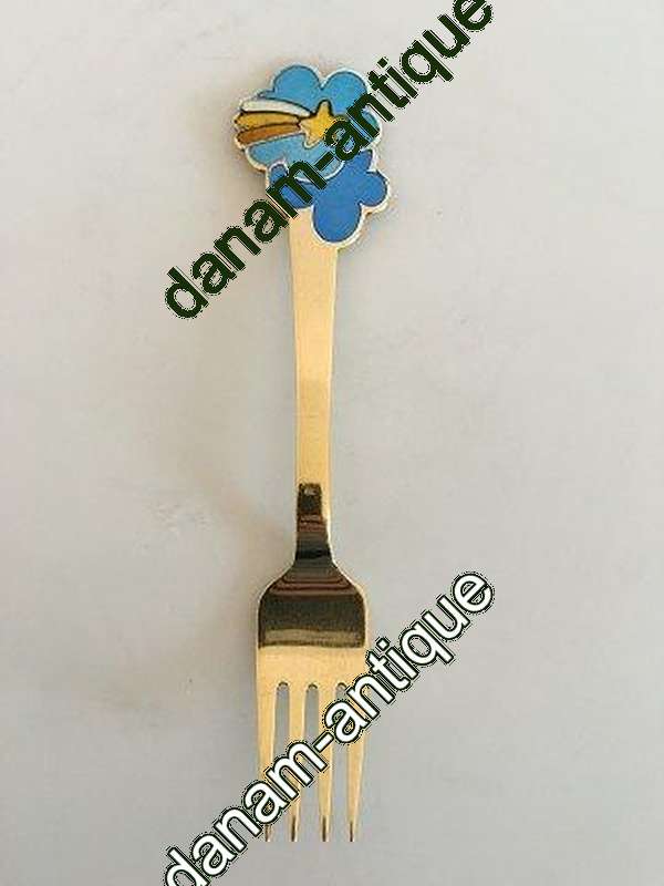 A. Michelsen 1975 Julegaffel Forgyldt Sterling Sølv med Emalje.