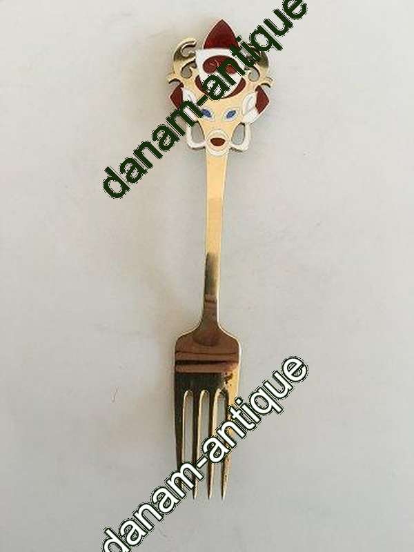 A. Michelsen 1952 Julegaffel Forgyldt Sterling Sølv med Emalje