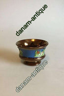 Engelsk kobber lustre sukker skål med farverigt relief. Keramik