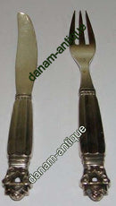 Georg Jensen King Sterling Silber Obst-/Dessertmesser und -gabel