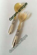 Georg Jensen Sterling Silver Cactus Salad Set No 133. Top part made of Horn.
