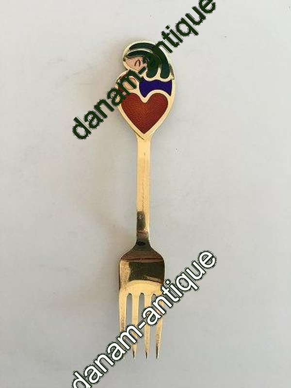 A. Michelsen 1968 Julegaffel Forgyldt Sterling Sølv med Emalje.