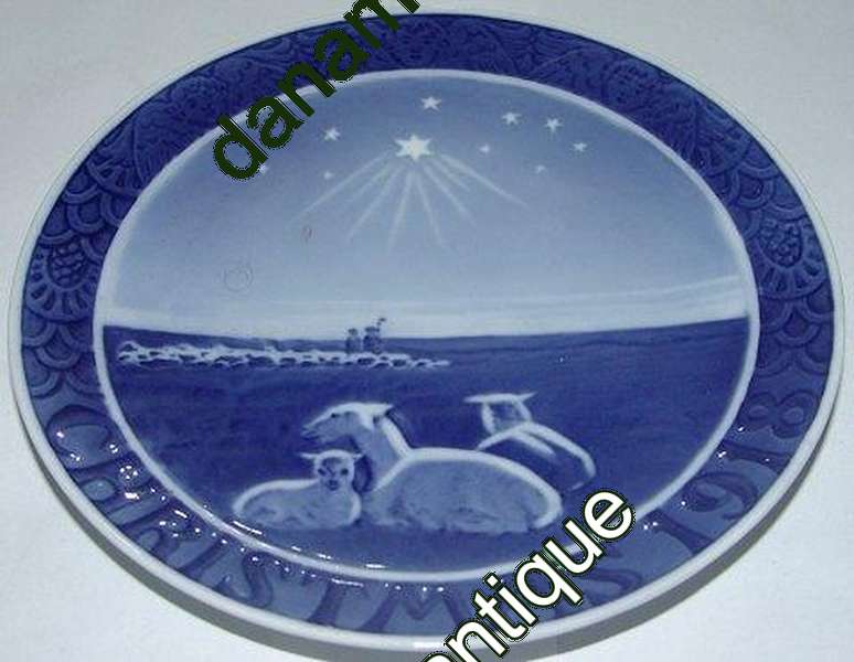 Royal Copenhagen Juleplatte fra 1918 med Engelsk Tekst "Christmas"