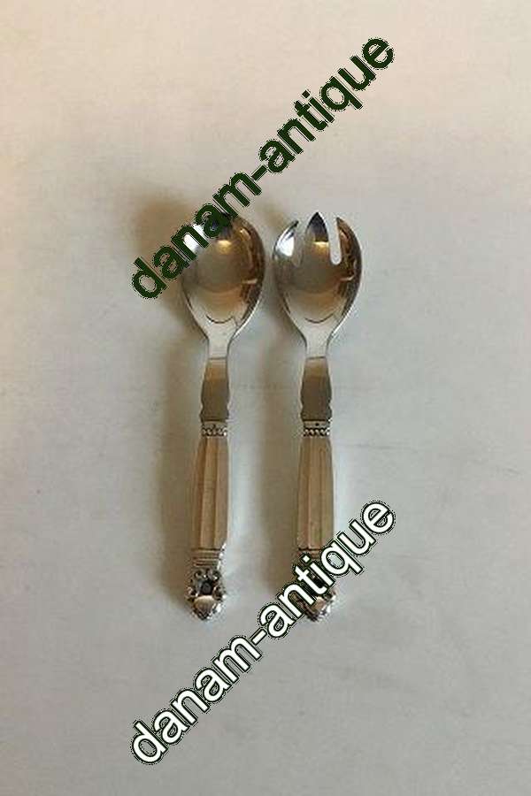Georg Jensen Sterling Sølv og Rustfrit Stål Lille Salatsæt Konge No 134