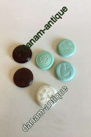 6 gamle hinkesten af farvet glas