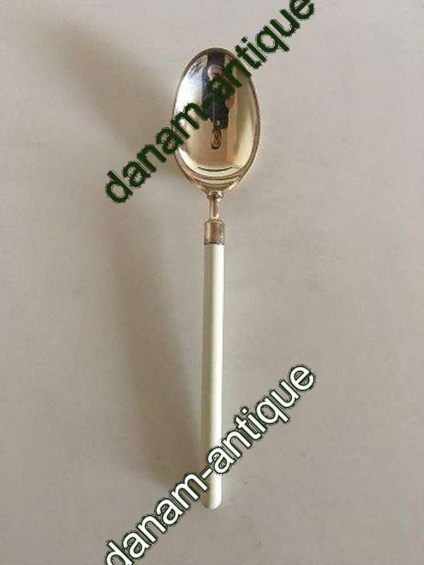 Hans Hansen Amalie Sølv Dessertske med Hvidt Emalje Håndtag