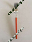 Hans Hansen Amalie Spisegaffel i Sølv med Orange Emalje Håndtag