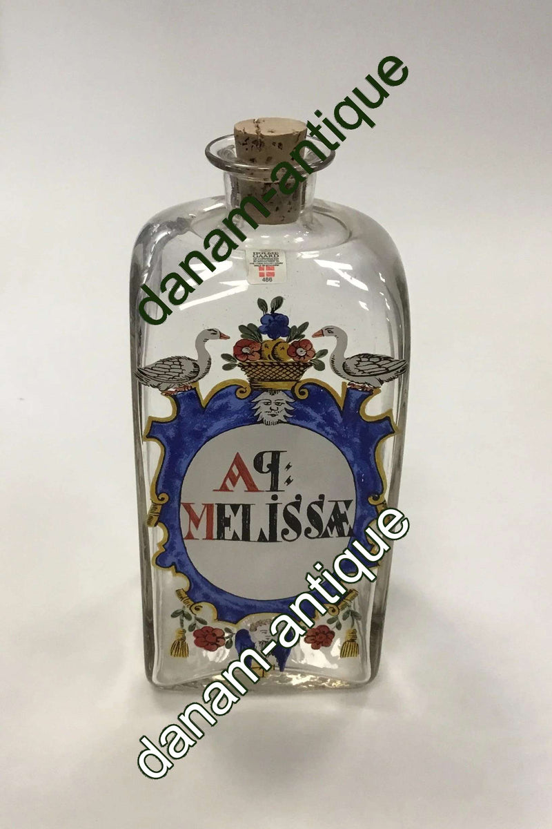 Holmegaard Apotekerflasken, krukke med tekst AP MELISSAE fra 1986