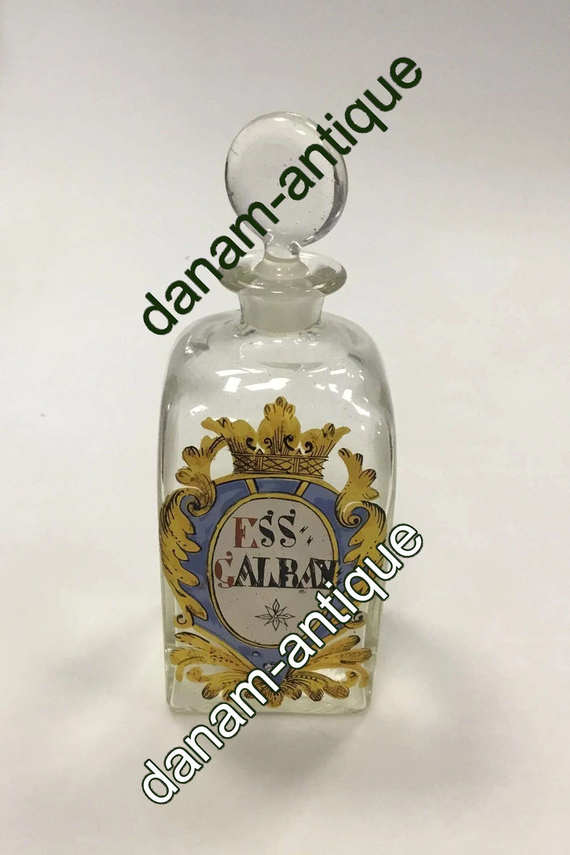 Holmegaard Apotekerflasken, krukke med tekst ESS GALBAN fra 1993