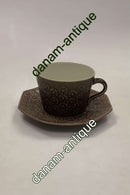 Bing und Grondahl Kronjyden Braun Umbra Azur Kaffeetasse mit achteckiger Untertasse