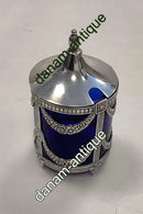 Sennepskrukke i Blåt glas med Sterling Sølv montering og Låg Svensk Mema