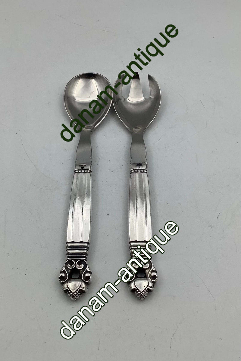 Georg Jensen Sterling Sølv og Rustfrit Stål Lille Salatsæt Konge