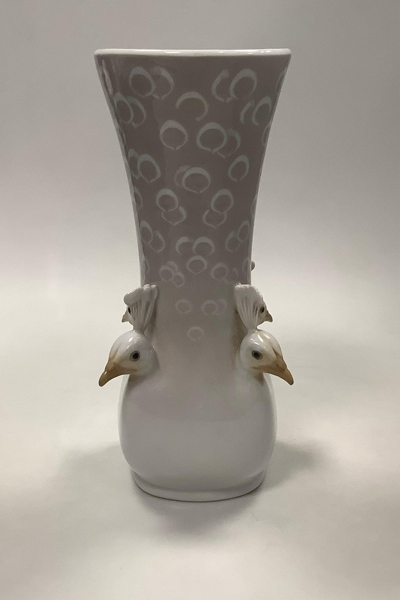 Royal Copenhagen Art Nouveau Vase med Påfugle Hoveder No 390/236 - Danam Antik