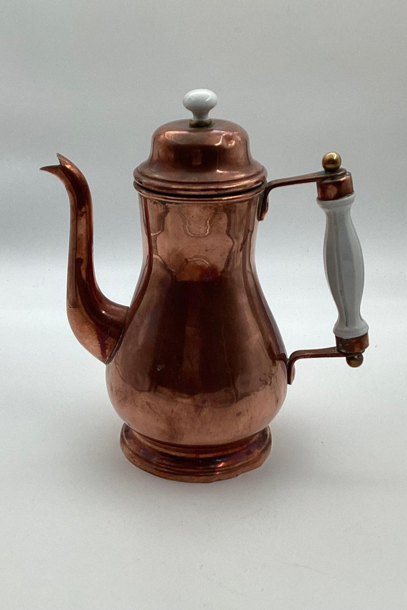 Antik kaffe kande i kobber med porcelænshåndtag fra omkring 1900 - Danam Antik