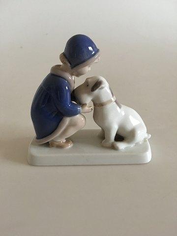 Bing & Grøndahl Figur Pige med Hund No 2163 - Danam Antik