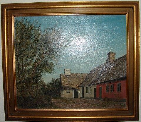 Ole Ring Maleri af landsbyhus fra 1929 - Danam Antik