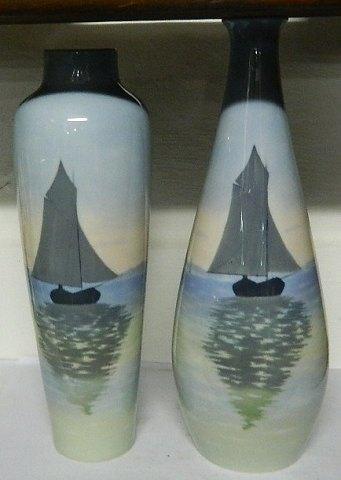 Lichte Art Nouveau Porcelæns Vase med Skibe - Danam Antik