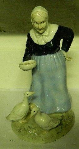 Antik Porcelænsfigur fra Tyskland/Italien gammel Dame med gæs - Danam Antik