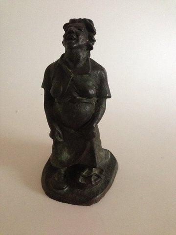 Siegfried Wagner Bronze figur af leende dame fra Ib Rathje Bronzestøberi - Danam Antik