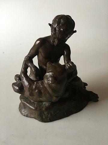 Lauritz Jensen Bronze Figur af Pan/faun og Bjørn fra Dansk Kunsthandel - Danam Antik