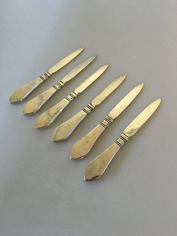 6 x Georg Jensen Continental Sølv 830 S Frugtknive No 12 med meget tidlige stempler. - Danam Antik