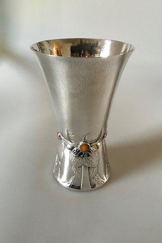 Georg Jensen Sølv Vase med Ravsten No 116 - Danam Antik