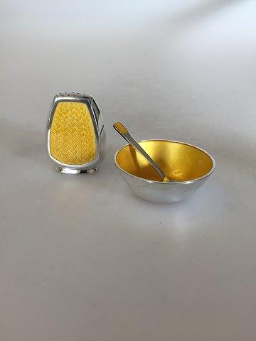 Anton Michelsen Salt & Pebersæt i Sterling Sølv med gul emalje - Danam Antik