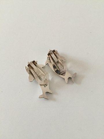 Georg Jensen Sterling Sølv Øreklip med Delfiner No 129 - Danam Antik