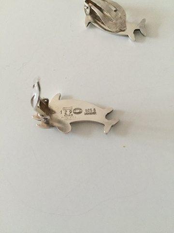 Georg Jensen Sterling Sølv Øreklip med Delfiner No 129 - Danam Antik