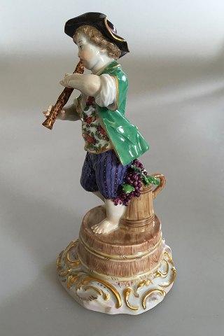 Meissen Figur Dreng med Fløjte på Vintønde - Danam Antik