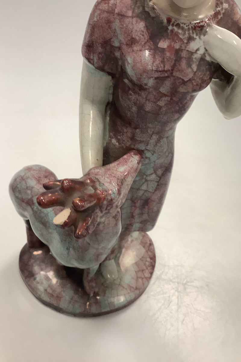 Michael Andersen Keramik Figur af Dame med Hjort - Danam Antik
